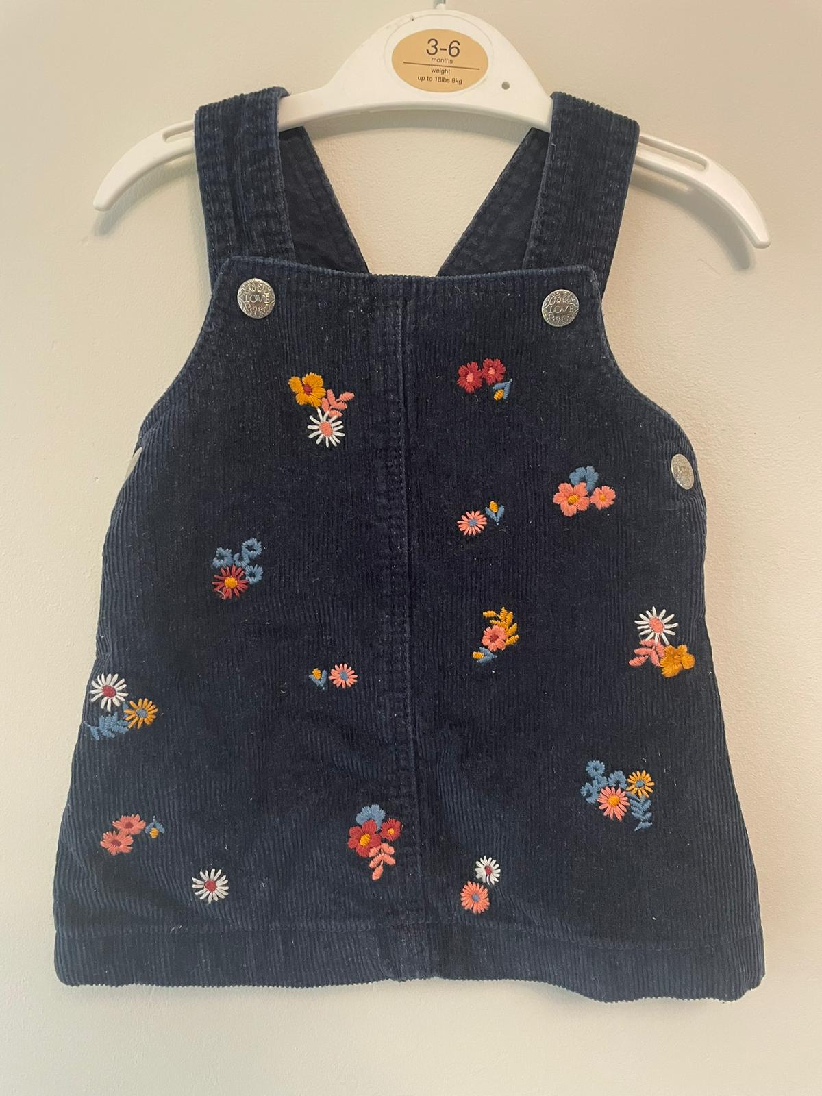 0-3m: Navy Courdroy Pinafore Set