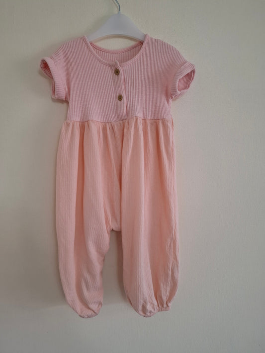 9-12m: Pastel pink cotton jumpsuit