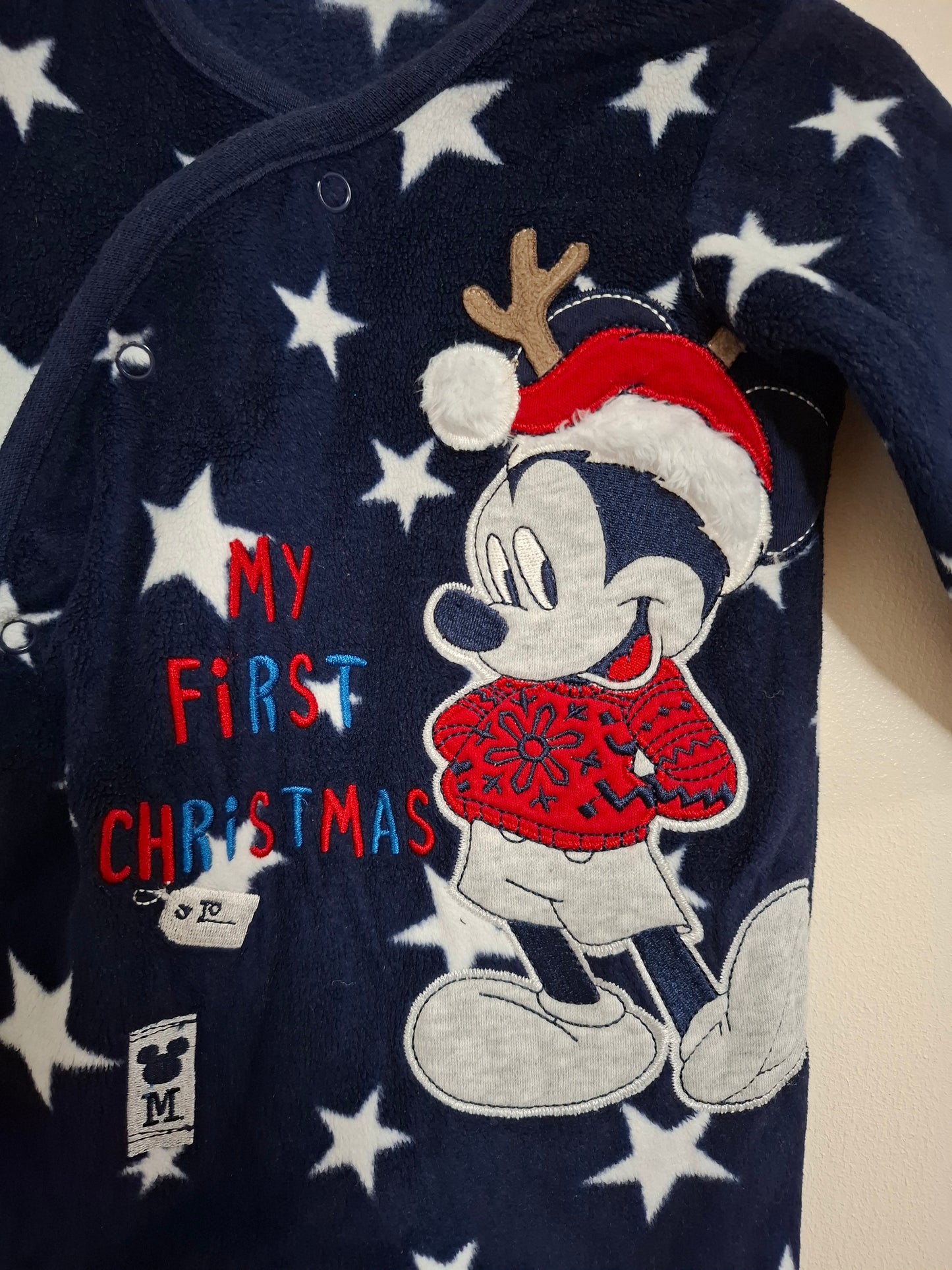 0-3m: Navy Fleece "my first Christmas" Sleepsuit