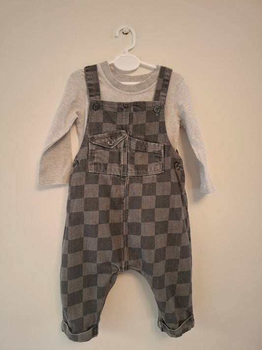 3-6m: Next Soft Denim Dungaree Set