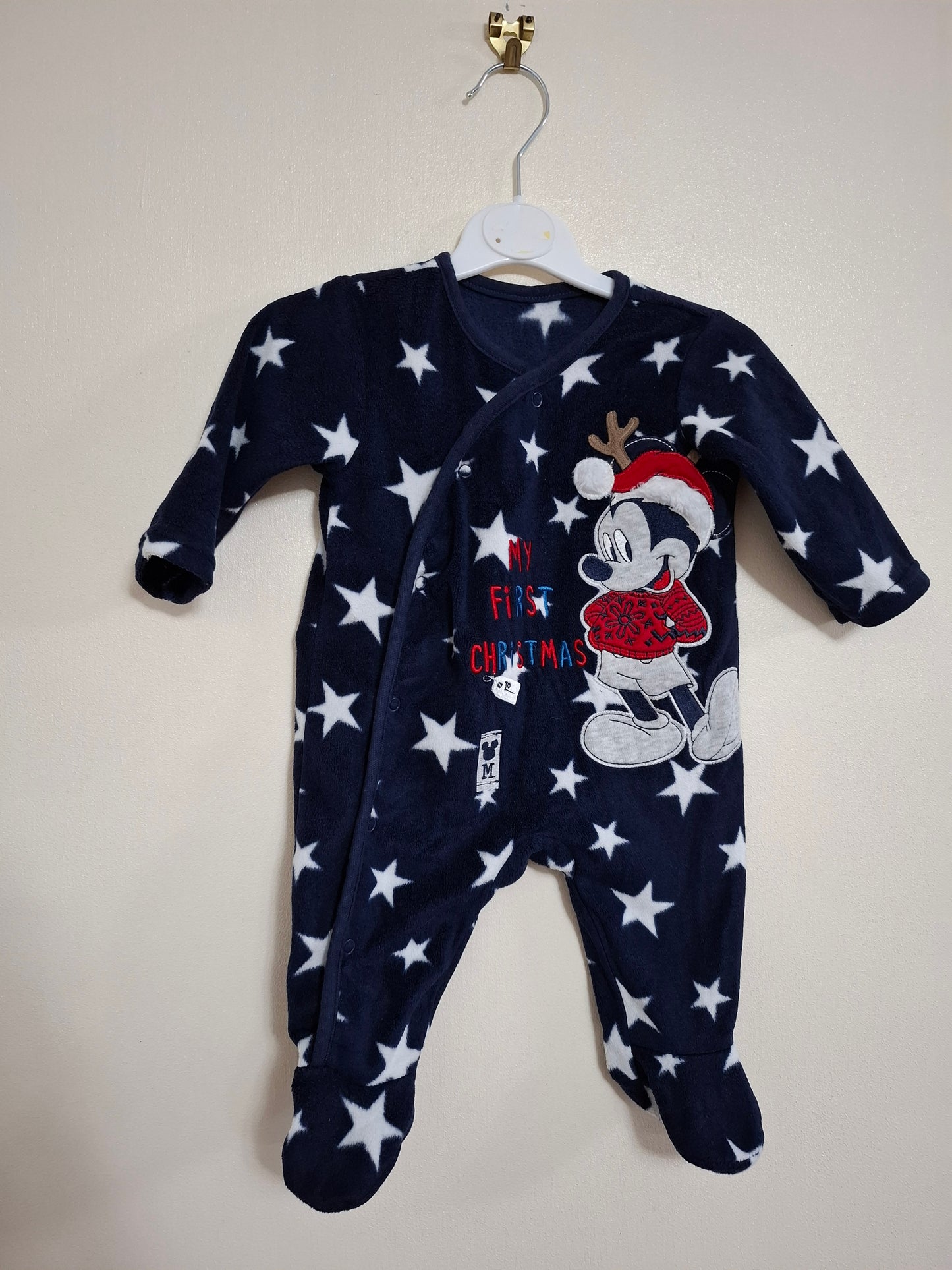 0-3m: Navy Fleece "my first Christmas" Sleepsuit