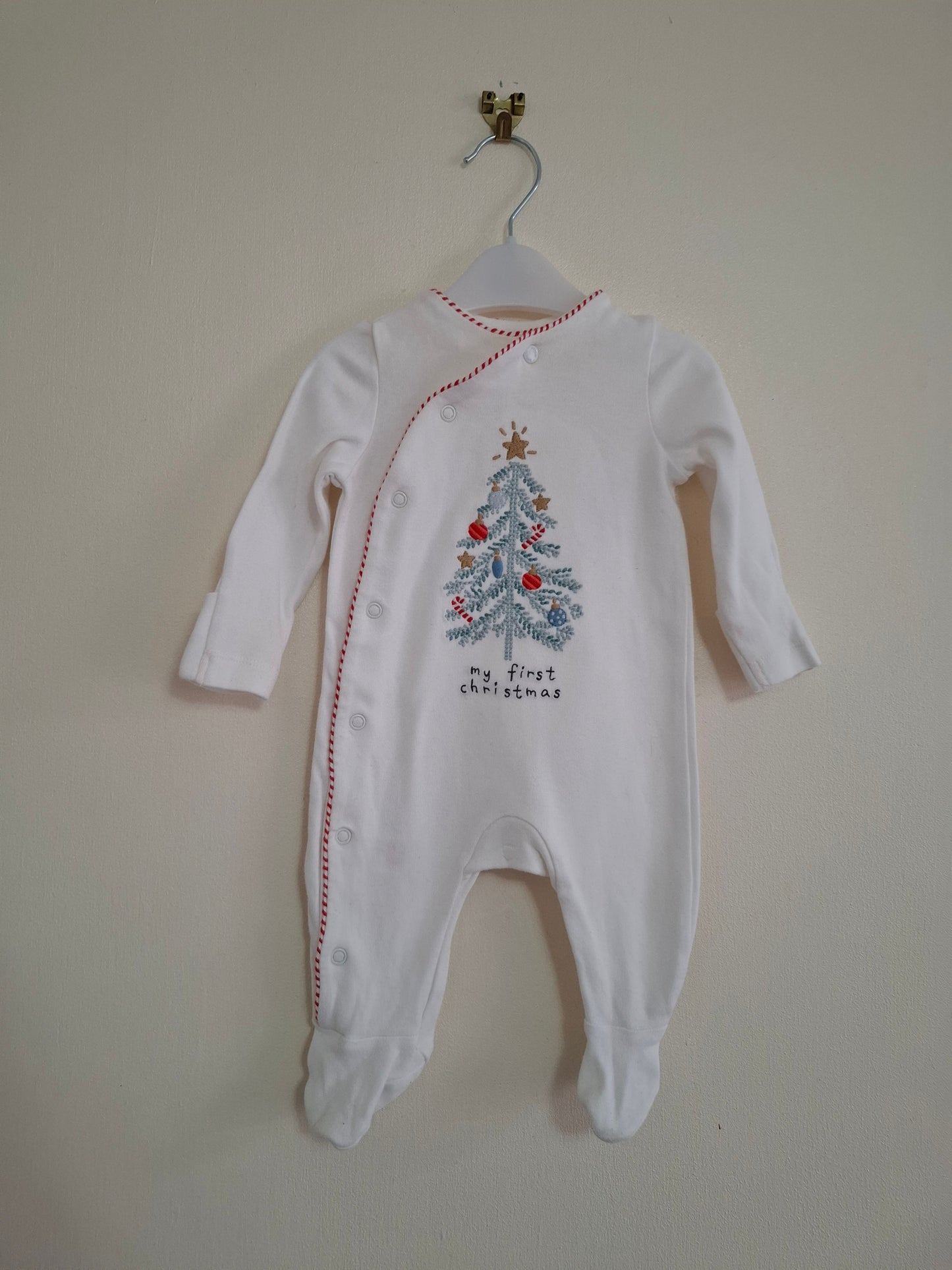 0-3m: "My first Christmas" Embroidered Sleepsuit