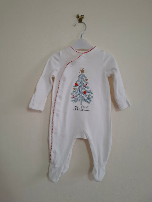 0-3m: "My first Christmas" Embroidered Sleepsuit